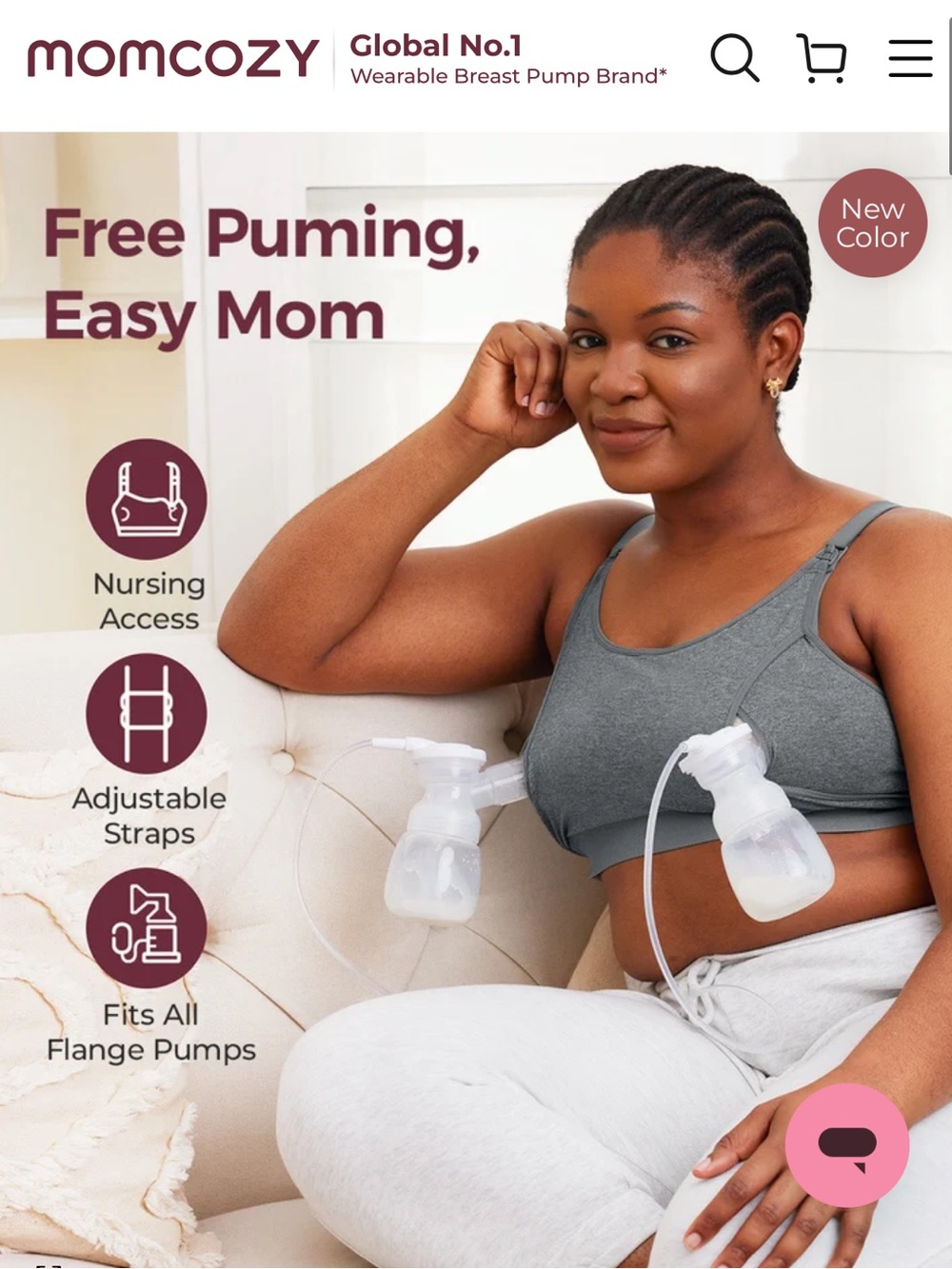 Momcozy Hands-Free Pumping Bra in Gray — Adjustable Support for Nursing